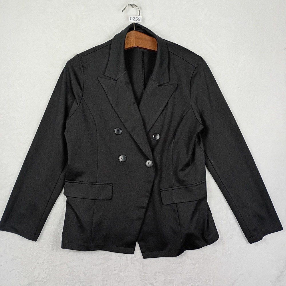 Beyove Blazer Women XL Black Double Breasted Knit Stretch Work Wear Professional